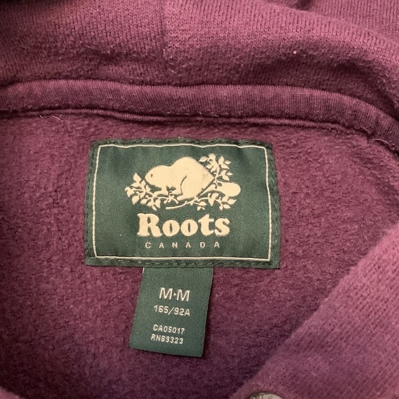 ROOTS sweatshirt hoodie kangaroo pocket drawstring hood purple eggplant medium - Picture 4 of 13